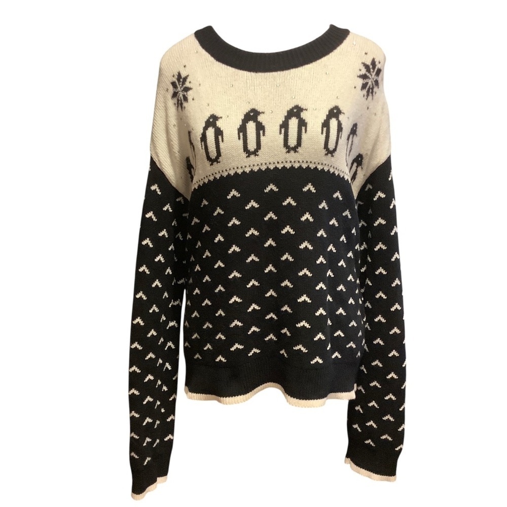 Kate Spade New York Penguin Snowflake Sweater XL White & Black Knit
